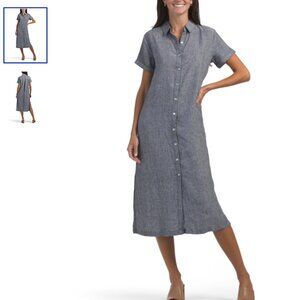 Tahari women Sz M button down short sleeve tunic/shirt/dress 100% Linen NWT